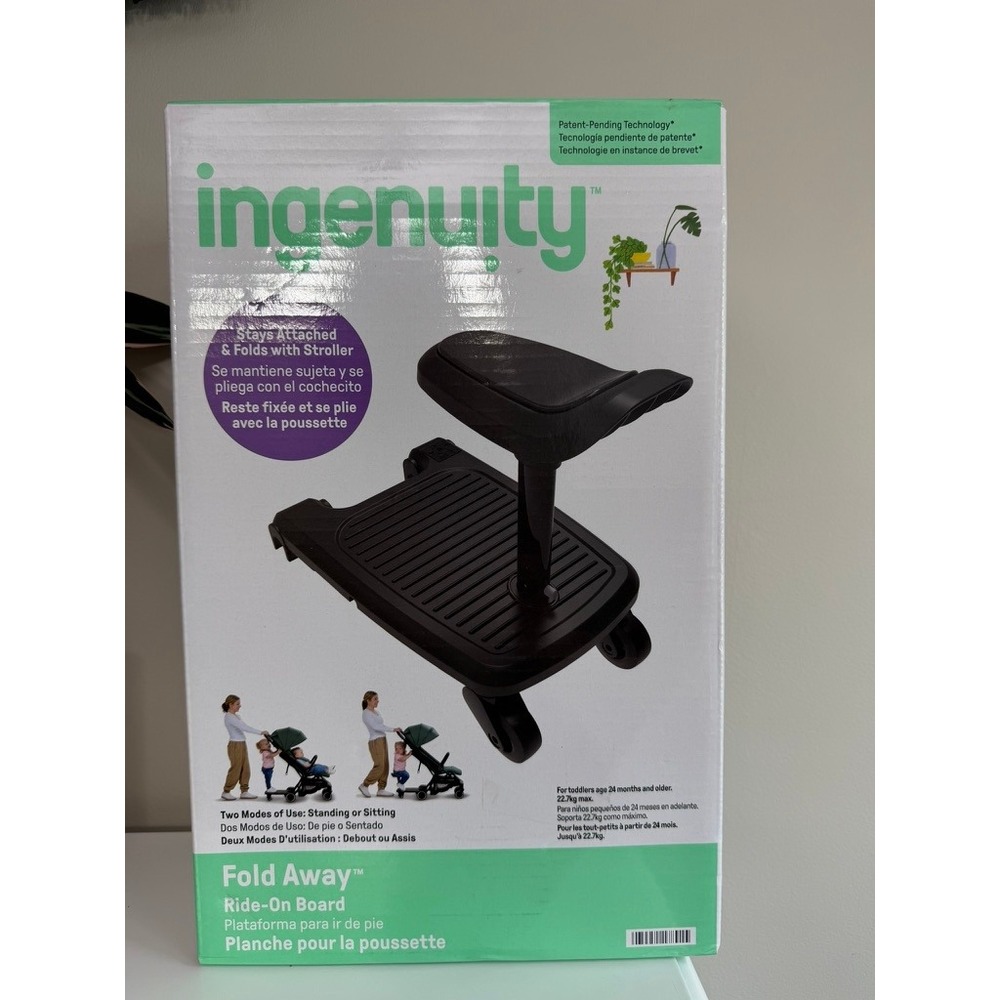 Ingenuity Fold Away Ride-On Board Toddler Unisex Black Stroller Accessory NEW